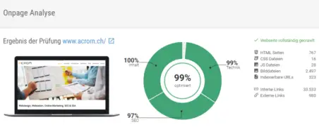 Screenshot Onpage Analyse mit Xovi