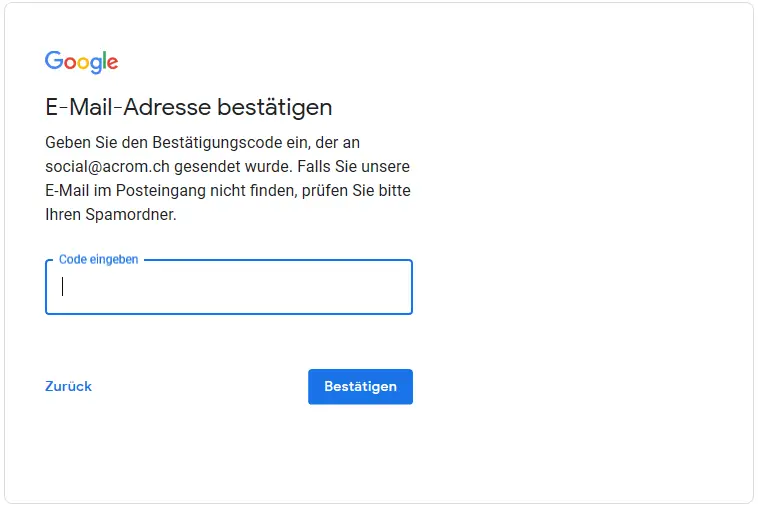 Google Bestätigungs-Code