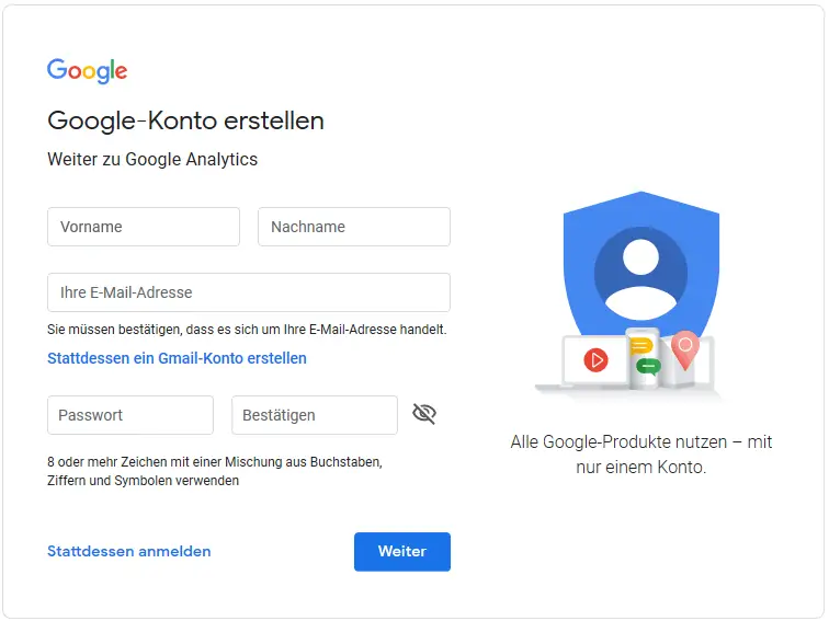 Google Konto erstellen