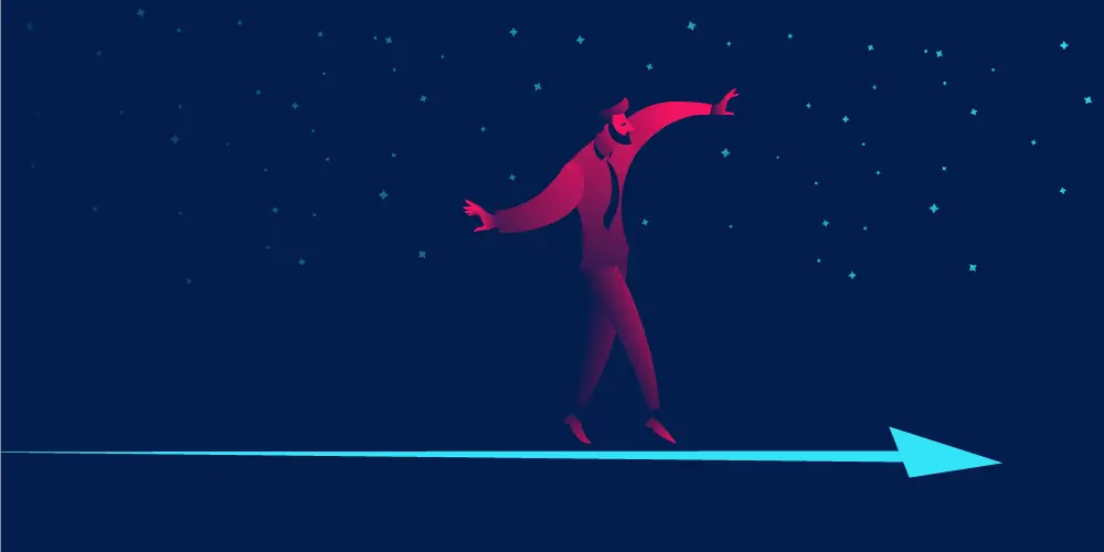 Ein roter Mann auf einem grünen Pfeil, welches als Vektorgrafik dargestellt wird.