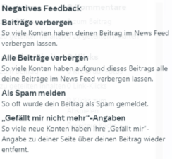 Arten negatives Feedback auf Facebook Screenshot