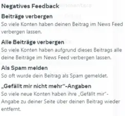 Was bedeutet negatives Feedback auf Facebook? 1 Arten negatives Feedback auf Facebook Screenshot