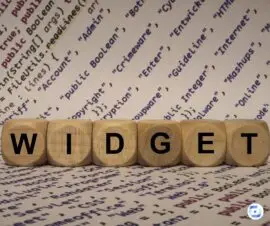 Holzwürfel mit Buchstaben bilden das Wort Widget, die besten WordPress Elementor Widgets