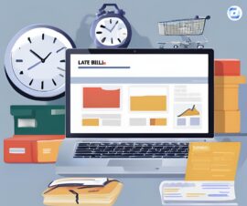 Magic Media KI Bild von Webshop-Inkasso, Laptop mit überfälliger Rechnung und Uhr