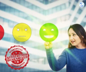 zufriedenheitsgarantie siegel stempel smiley kundin — Darum ist Zufriedenheitsgarantie in der Schweiz ein starkes Marketinginstrument