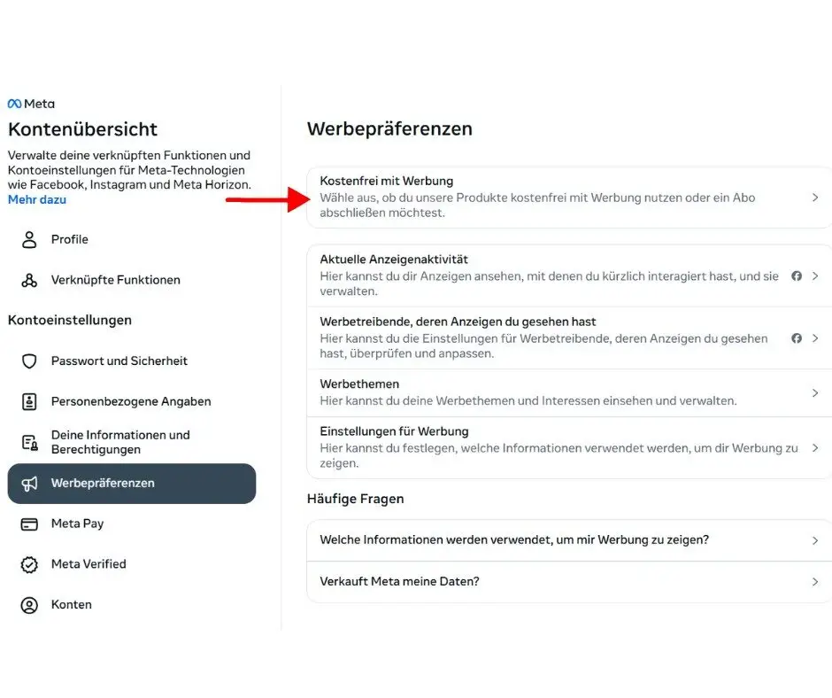 Webagentur & Online Marketing meta kontenuebersicht screenshot werbefrei modell