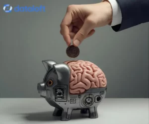 roboter sparschwein gehirn muenze geld sparen — 6 smarte Tipps zum Geld sparen mit KI