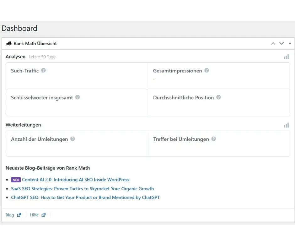 WordPress Plugin Rank Math Dashboard Übersicht Screenshot