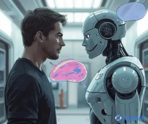 mensch roboter sprechblase gedankenblase sprachverstaendnis — "Natural Language Processing": KI versteht keine Sprache und kommuniziert trotzdem mit uns