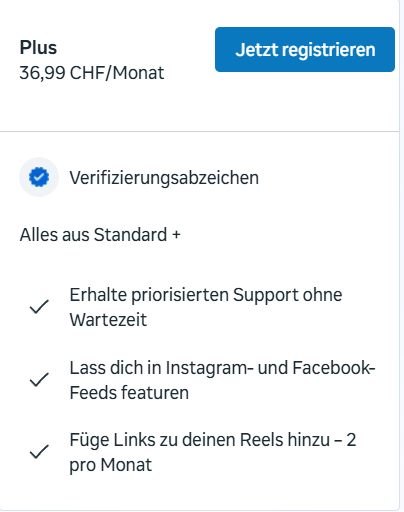 Screenshot Abo Meta Verified Plus