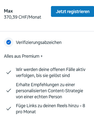 Screenhot Meta Verified Abo Max