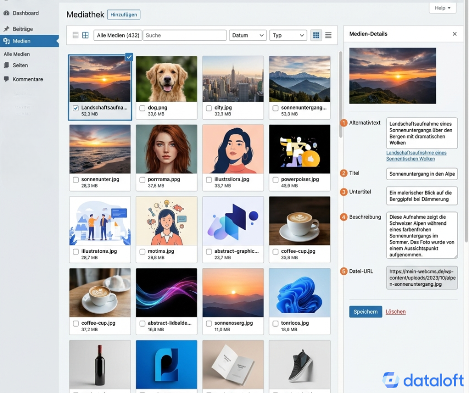 Content-Management-System Bildergalerie mit Bildattributen